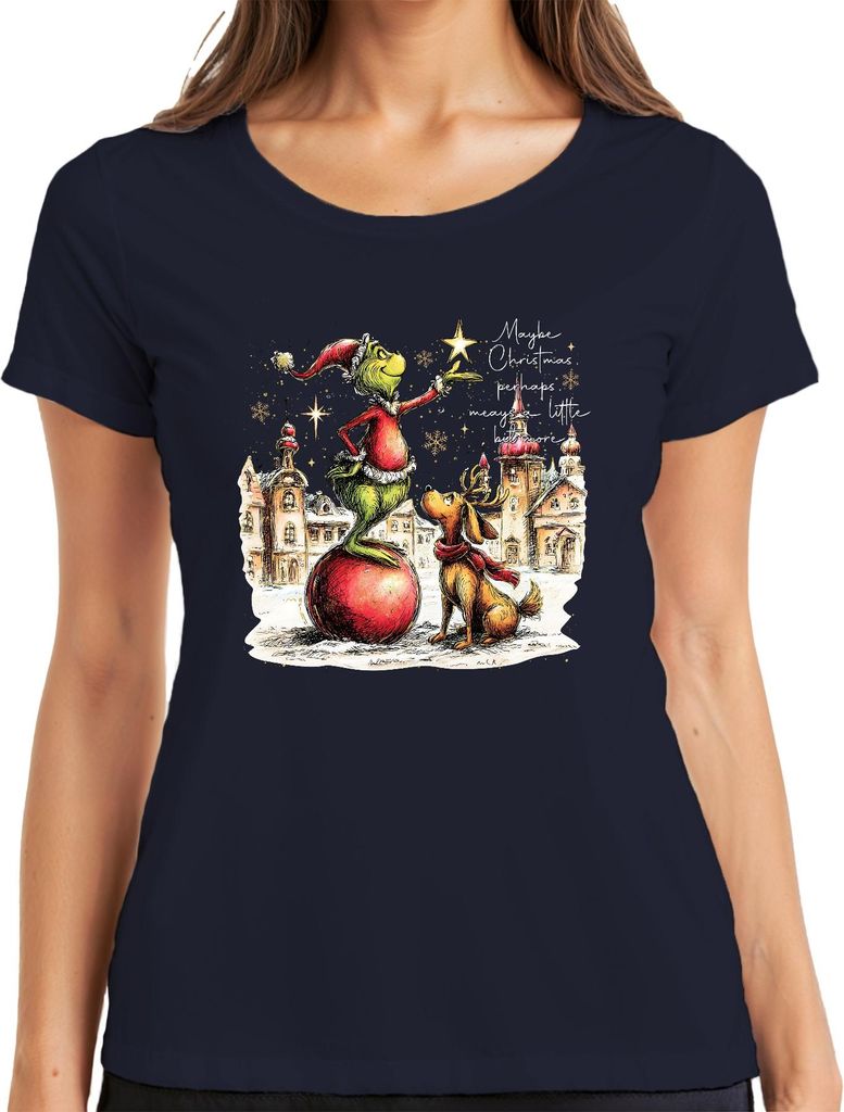 Maybe Christmas perhaps means a little bit more Grinch Geschenk Damen T-Shirt, Navy, XL