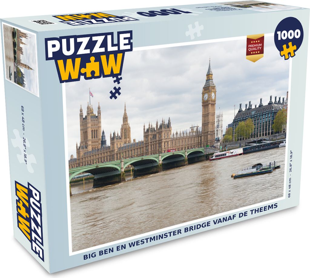 MuchoWow Puzzle 1000 Teile Big Ben und Westminster Bridge von der Themse aus - Erwachsene - Rätsel