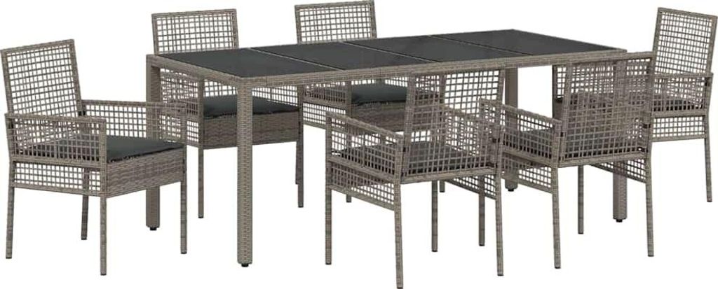 Garten Essgruppe 7 pcs Grau Poly-Rattan