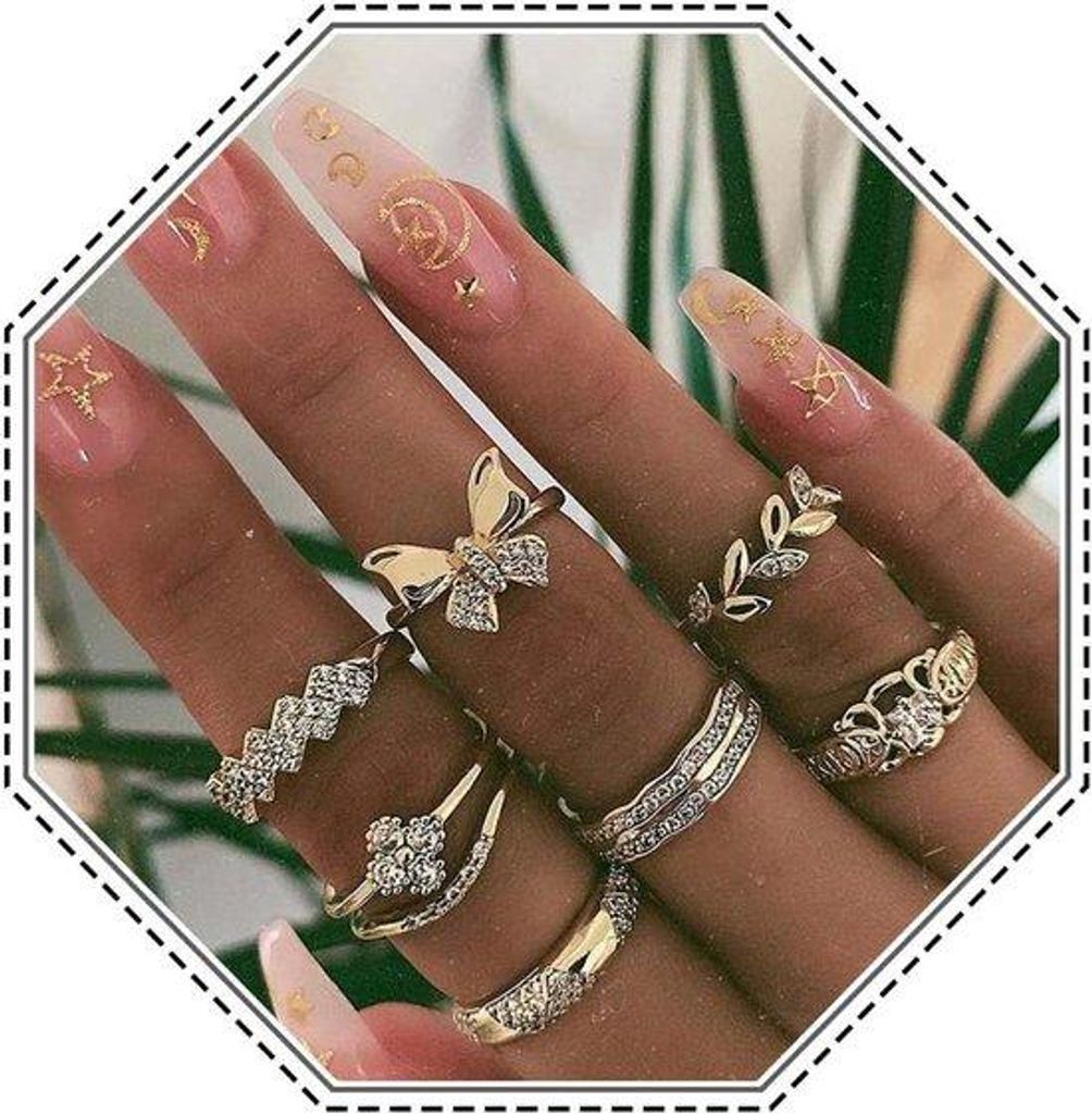 Boho Blad Knuckle Ringen Gouden Strass Midi Ring Sieraden Voor Vrouwen en Meisjes (7 stuks)