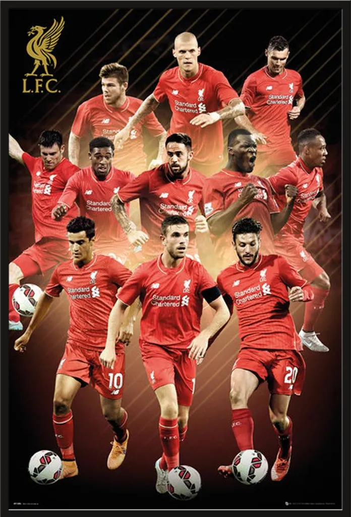 Affiche Liverpool FC 15/16 sous Cadre Shinsuke Noir - Vitre Anti-Casse