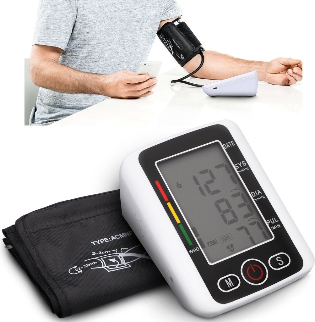 Extralink Oberarm Blutdruckmessgerät, präzise Blutdruck und Produktbild 