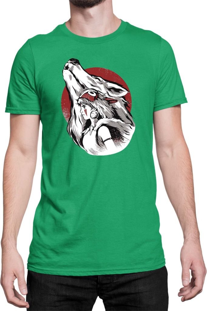 Herren T-Shirt Japan Anime Manga Princess Mononoke Wolf, Man 2XL / Grün
