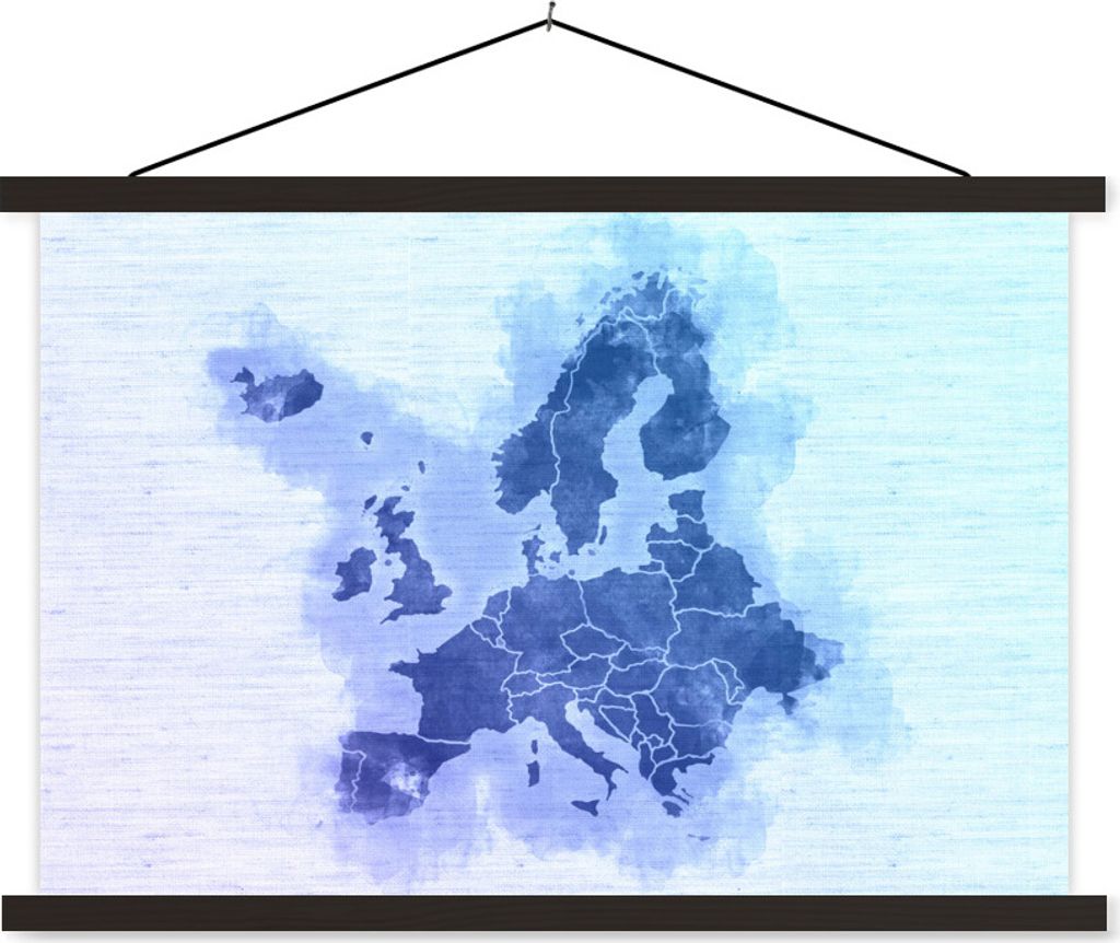 MuchoWow Textilposter Europa - Karte - Blau 60x40 cm mit schwarzem Rahmen - Hölzernes