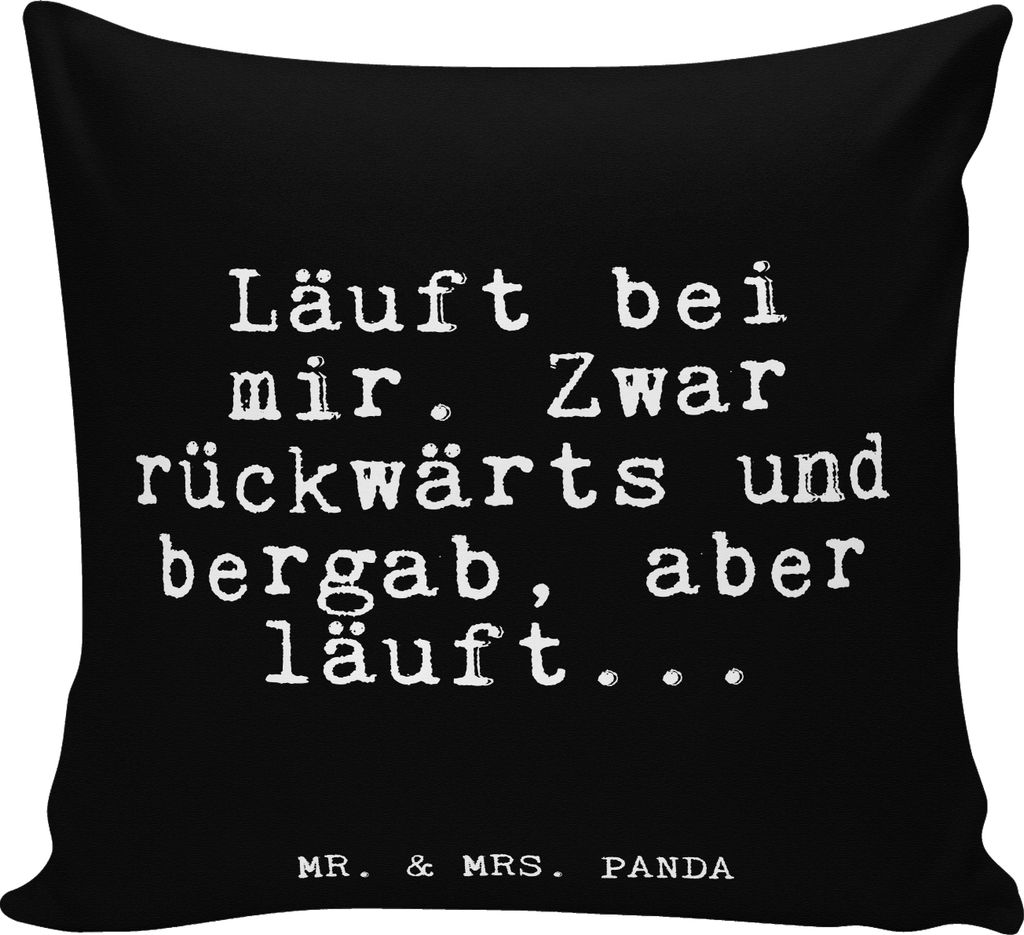 Mr. & Mrs. Panda Deko Kissen Läuft bei mir. Zwar... - Schwarz - Geschenk, Dekokissen, couch, Lustig, Polster, Glizer Spruch Sprüche Weisheiten Zi...