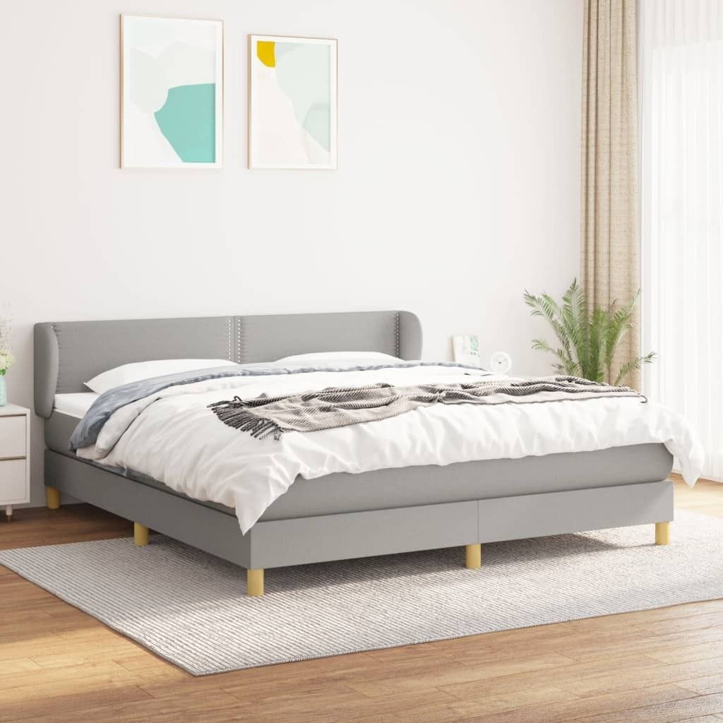 The Living Store Boxspringbett mit Matratze Hellgrau 180x200 cm Stoff