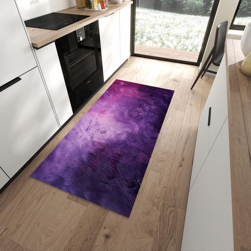 Küchenteppich 90x180cm rutschfest & abwischbar PVC Läufer - Textur Mischung Lila