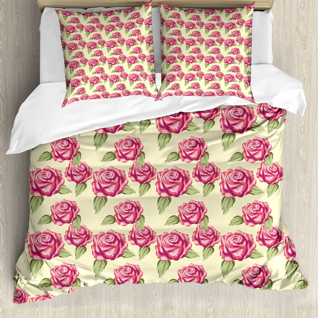 ABAKUHAUS Rose Bettbezug Set für Einzelbetten, Romantische Konzept Weiche Blumen, Milbensicher Allergiker geeignet mit Kissenbezug, 155 cm x 220 c...