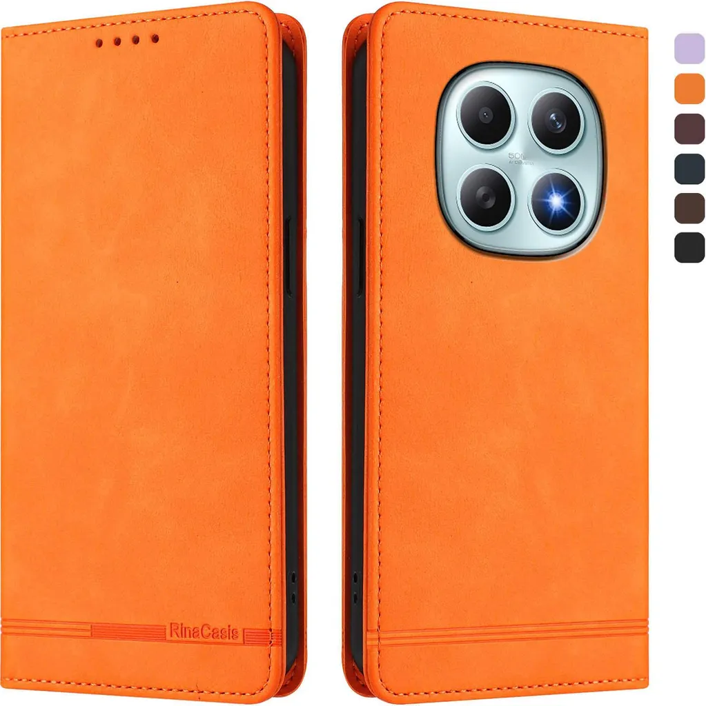 Cover Xiaomi Redmi Note 15 Flip Case Arancione | Pelle PU di Lusso