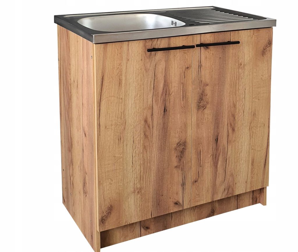 Stamar | Küchenunterschrank - mit Spüle - Eiche Gold - 80 cm - mit Siphon - für die Spülmaschine