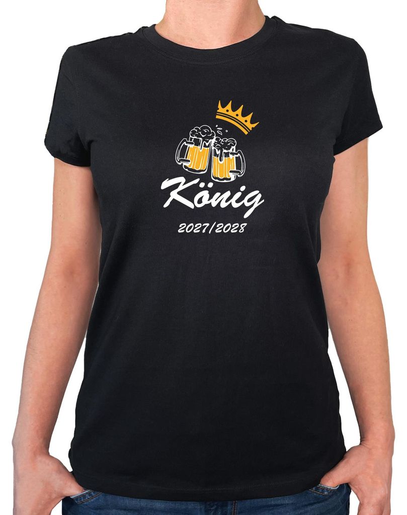 Huuraa Damen T-Shirt König 2027/28 Bierkrug Schüztenkönig XL Black Bio Baumwolle Fairtrade Damenshirt Geschenkidee