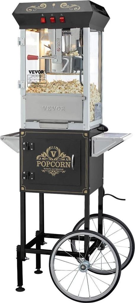 Popcorn Popper Machine with Cart Popcorn Maker 850W 8 Oz 48 Cups Black