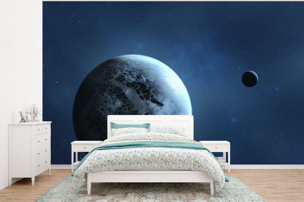 MuchoWow Fototapete für Wohnzimmer oder Schlafzimmer Wandtapete Vinyl Motivtapete Eine Illustration eines Planeten - 320x240 cm - Tapeten
