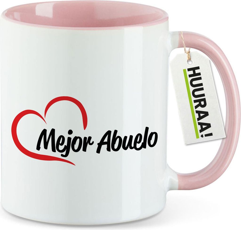 Huuraa Kaffeetasse Mejor Abuelo Corazón 330ml Rosa Keramik Kaffeebecher Geschenkidee