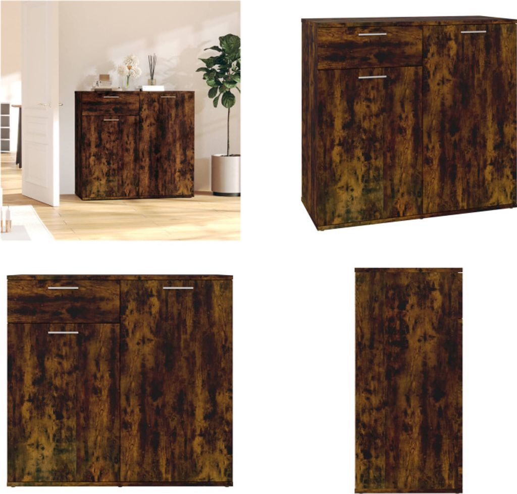 vidaXL Sideboard Räuchereiche 80x36x75 cm Holzwerkstoff - Sideboard - Sideboards - Schrank - Aufbewahrungsschrank