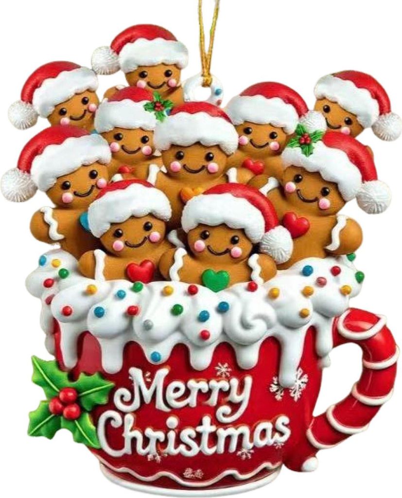 Lebkuchenmann-Weihnachtsornament aus Kunstharz zum Aufhängen für Baum und Zuhause, festliche Keksfigur für Weihnachtsdekorationen