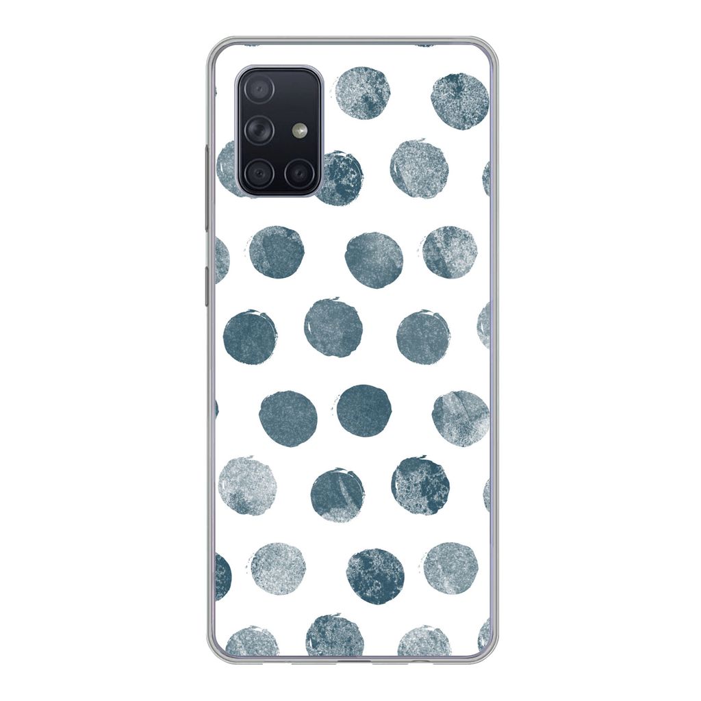 MuchoWow Handyhülle Schutzhülle Hülle für Samsung Galaxy A51 Polka dots - Grau - Weiß Silikon Softcase Handy Hülle - Schutzabdeckung