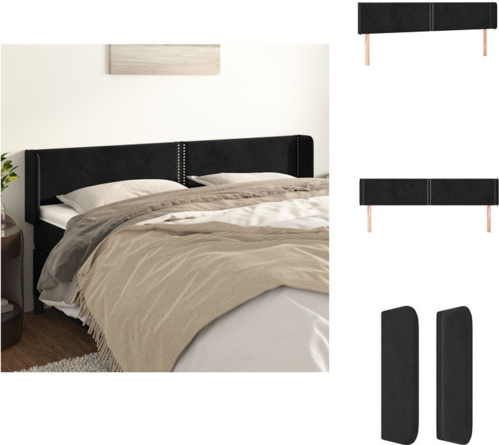vidaXL Kopfteil mit Ohren Schwarz 203x16x78/88 cm Samt - Kopf- & Fußenden