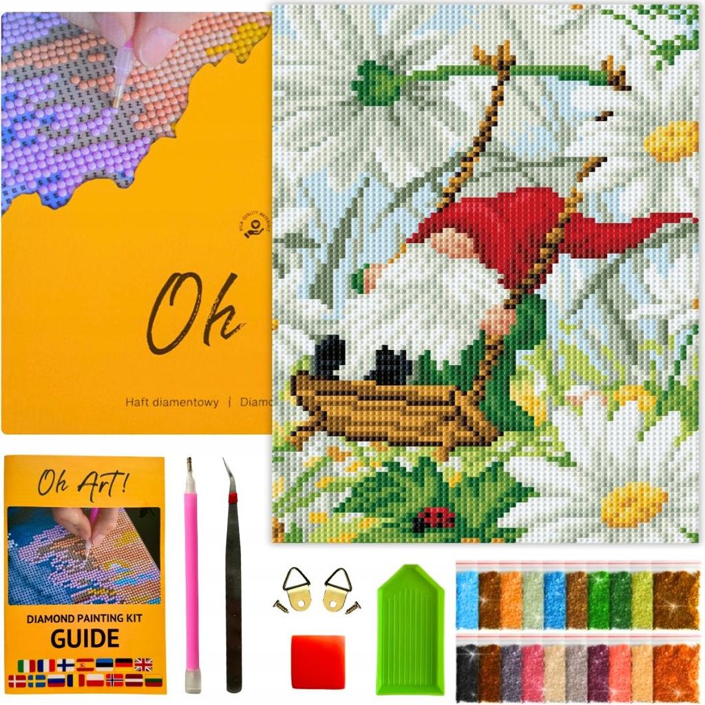 Oh Art! 5D-Diamantstickerei-Set - "Zwerg und Gänseblümchen"