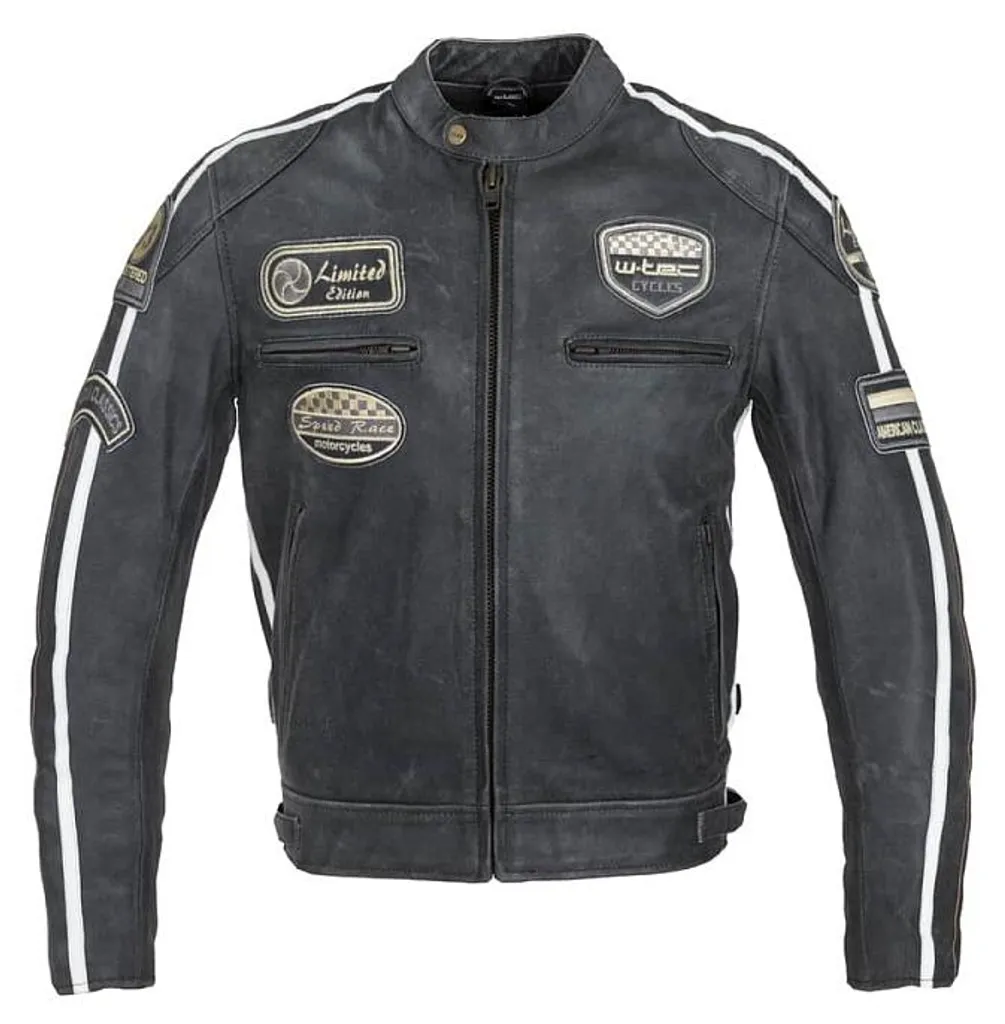 Veste de moto en cuir W-Tec Dark Vintage pour homme - Style Rétro Noir