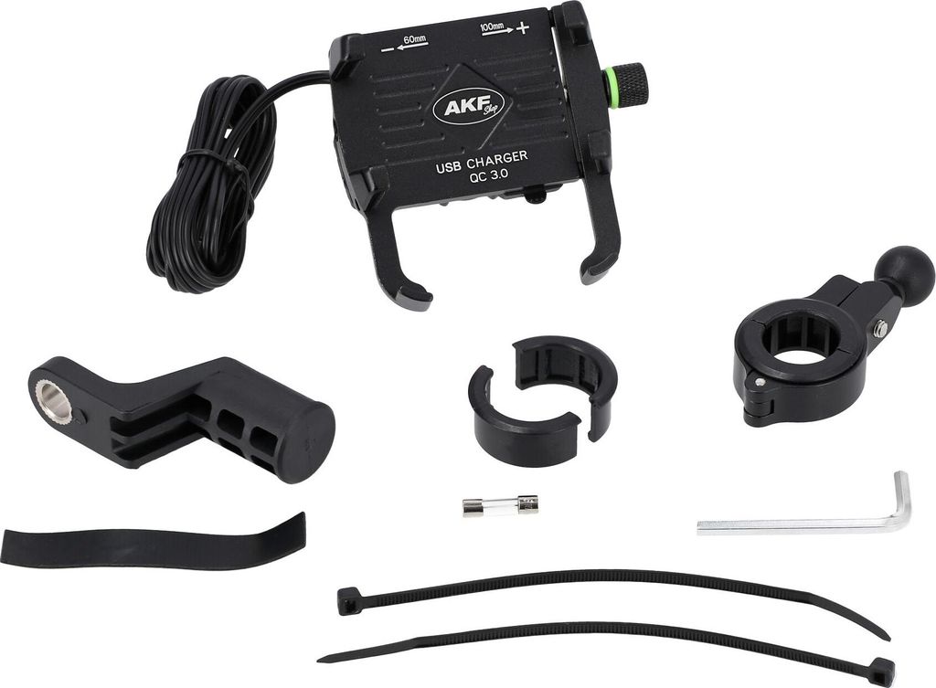 Smartphonehalter mit USB-Ladefunktion, Schwarz eloxiert