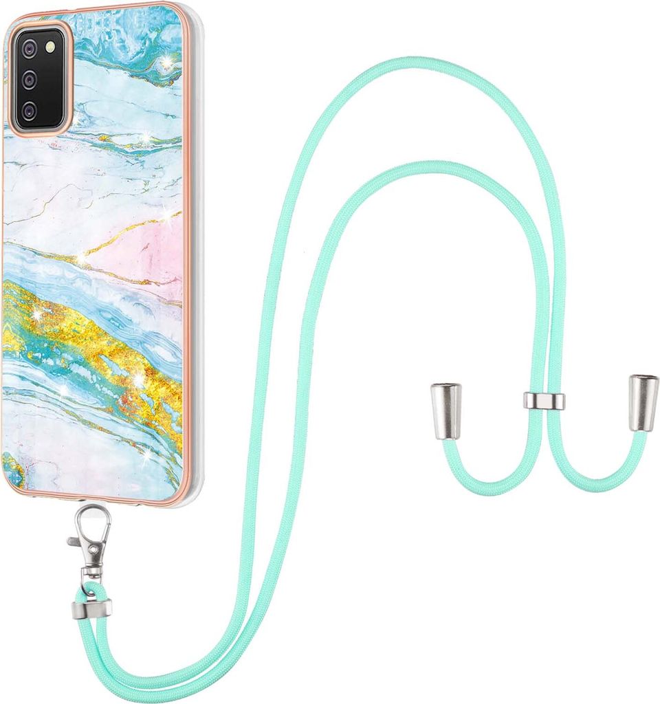 Galaxy A02S Handykette Hülle, Ultra Dünn Soft TPU Bumper Anti-kratzt Schutzhülle mit verstellbarem Tragegurt für Samsung Galaxy A02S Gold