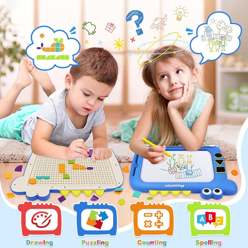 Zeichentafel für Kinder ab 2 Jahren - 2-in-1 magnetische Zaubertafel mit Tangram-Blöcken
