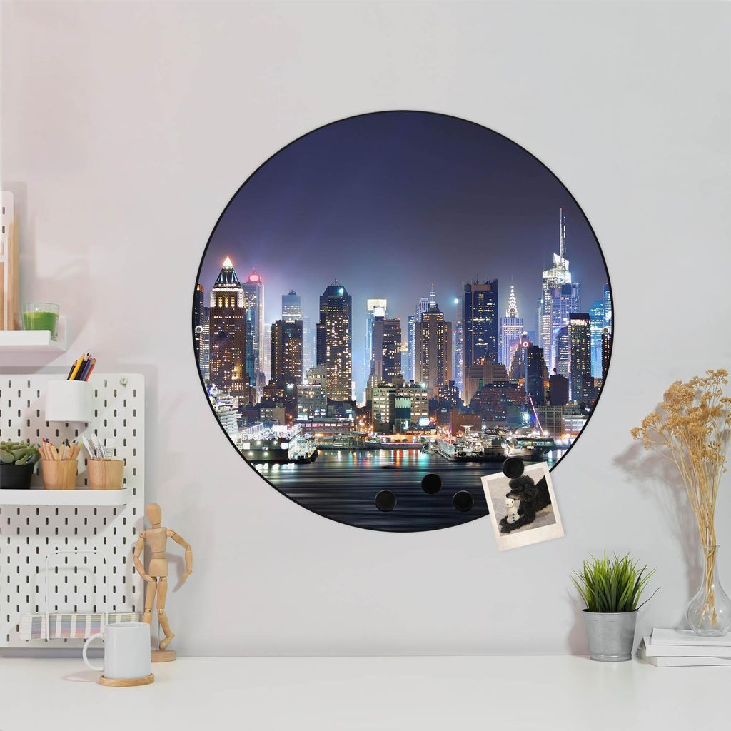 Design Stahlmagnettafel Schwarz Rund 47cm New York