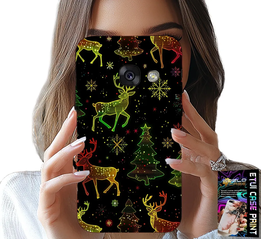 Custodia Per Samsung A5 2017 - Renna, Fiocco Di Neve, Albero Di Natale + Vetro