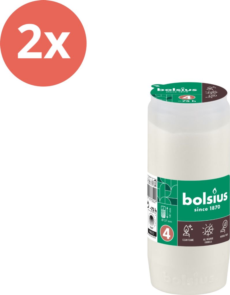 Bolsius - Gedenklicht - Ohne Deckel - Weiß - 75 Brennstunden - Vorteilspack - 2 Stücke