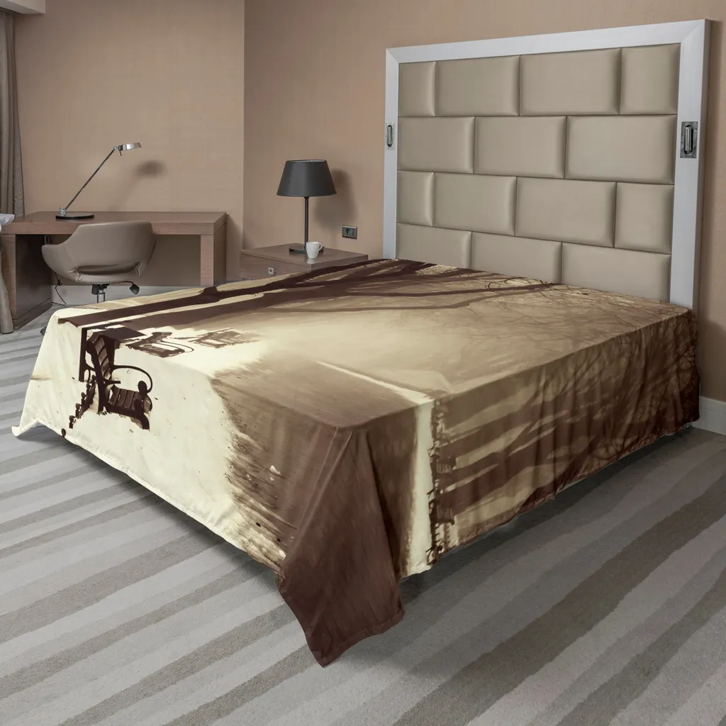 Drap de lit anti-plis effet vintage beige 260x228 cm ruelle enneigée