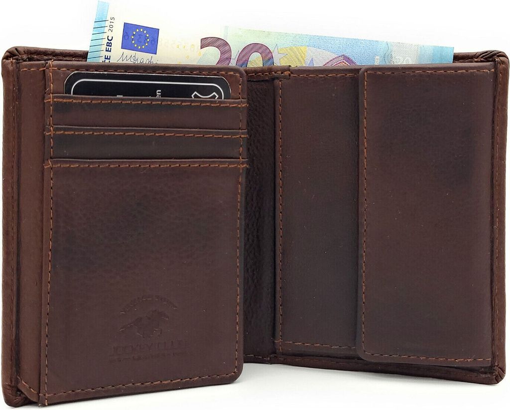 Jockey Club echt Leder Mini Geldbörse Portemonnaie Vintage RFID Schutz braun