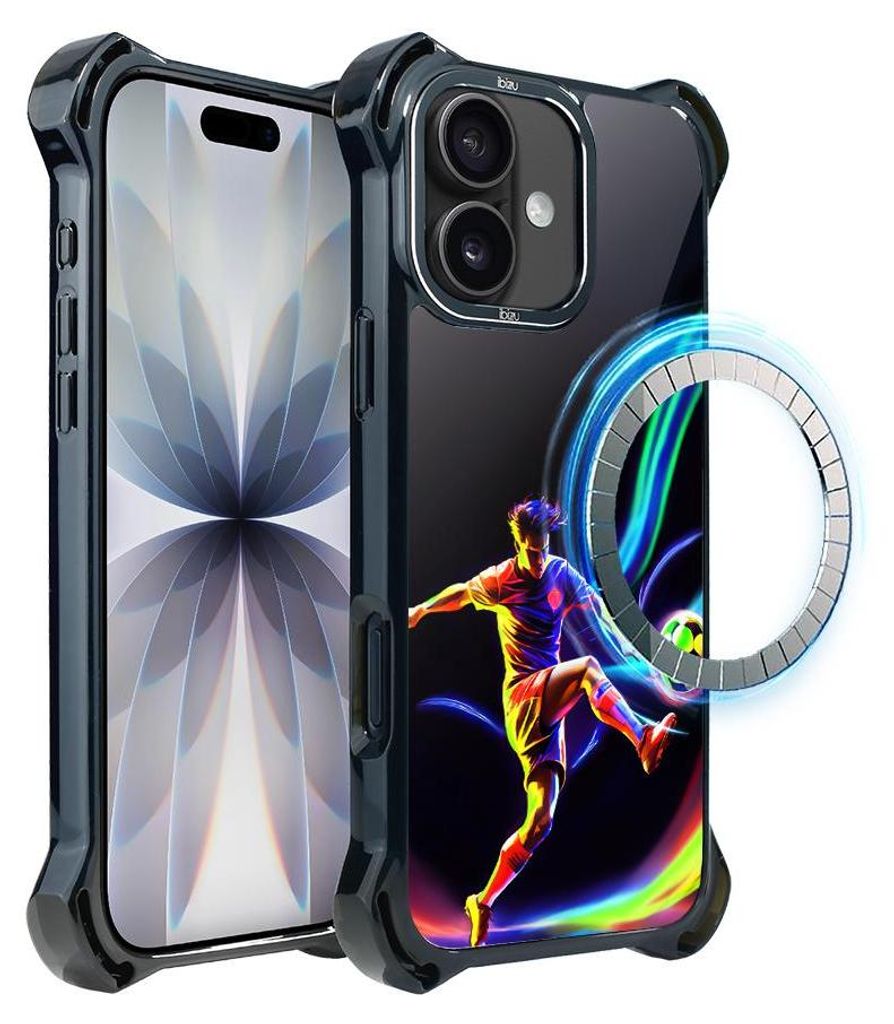 Schutzhülle für das iPhone 17, MagSafe-kompatibel, verstärkte Ecken, schwarz, Fußballspieler, für Fußballfans