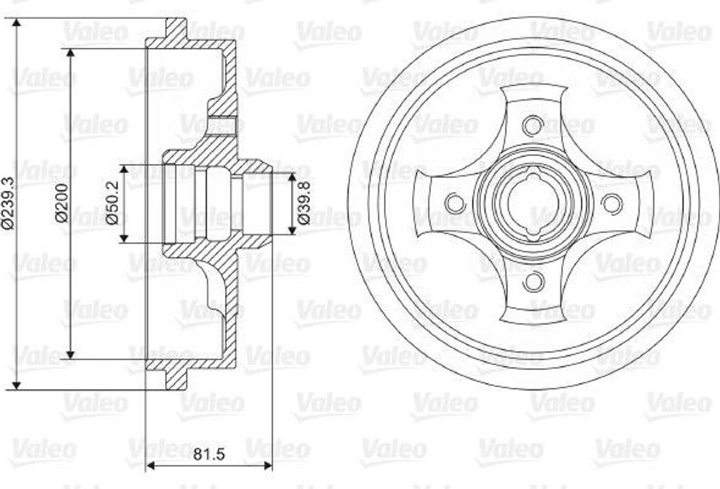 VALEO 237049 Bremstrommel OE 191501615A kompatibel mit Cordoba, Ibiza, Toledo, Favorit, Felicia, Caddy, Golf III, Passat 35I, Polo 6N, Polo 6V, Vento