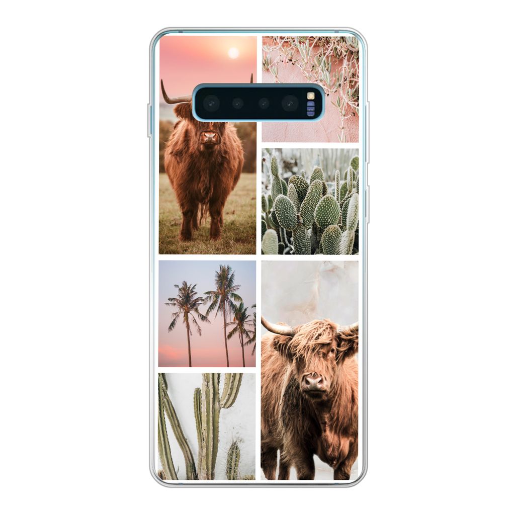 MuchoWow Handyhülle Schutzhülle Hülle für Samsung Galaxy S10 Lite Schottischer Highlander - Sukkulente - Pastell Silikon Softcase Handy Hüll...