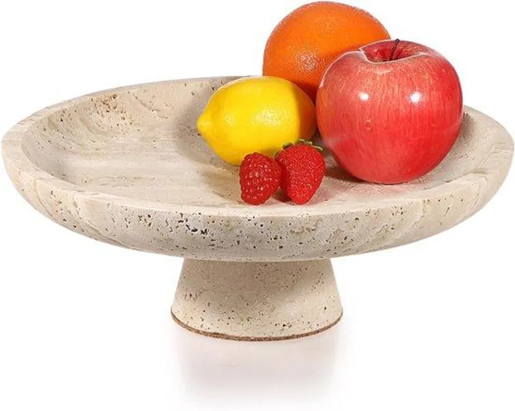 Corbeille fruits travertin pour îlot central - Déco cuisine beige chic