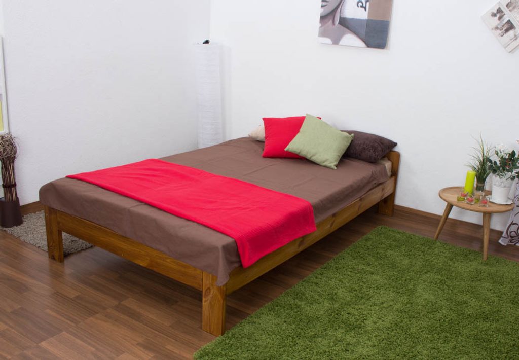 Einzelbett / Gästebett Kiefer Vollholz massiv Eichefarben A8, inkl. Lattenrost - Abmessungen: 120 x 200 cm