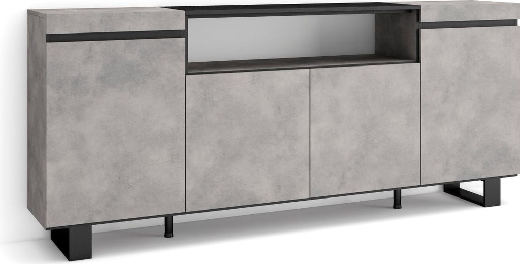 Sideboard, Highboard, 200x35x87cm, 4 Türen, Industriedesign, Zementgrau