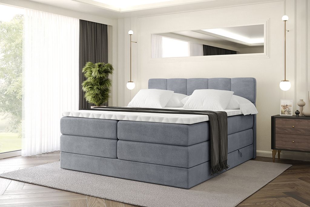 ALTDECOR Boxspringbett mit Matratze und Lattenrost, Topper, Polsterbett mit Bettkasten, Bett mit Stauraum H3- und H4- Matratze, Doppelbett, Springb...