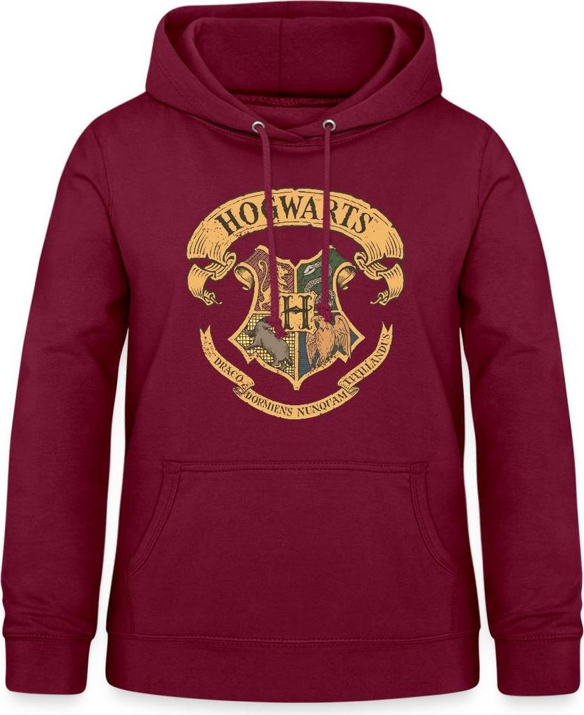 Spreadshirt Harry Potter Hogwarts Wappen Damen Hoodie, M, Bordeaux