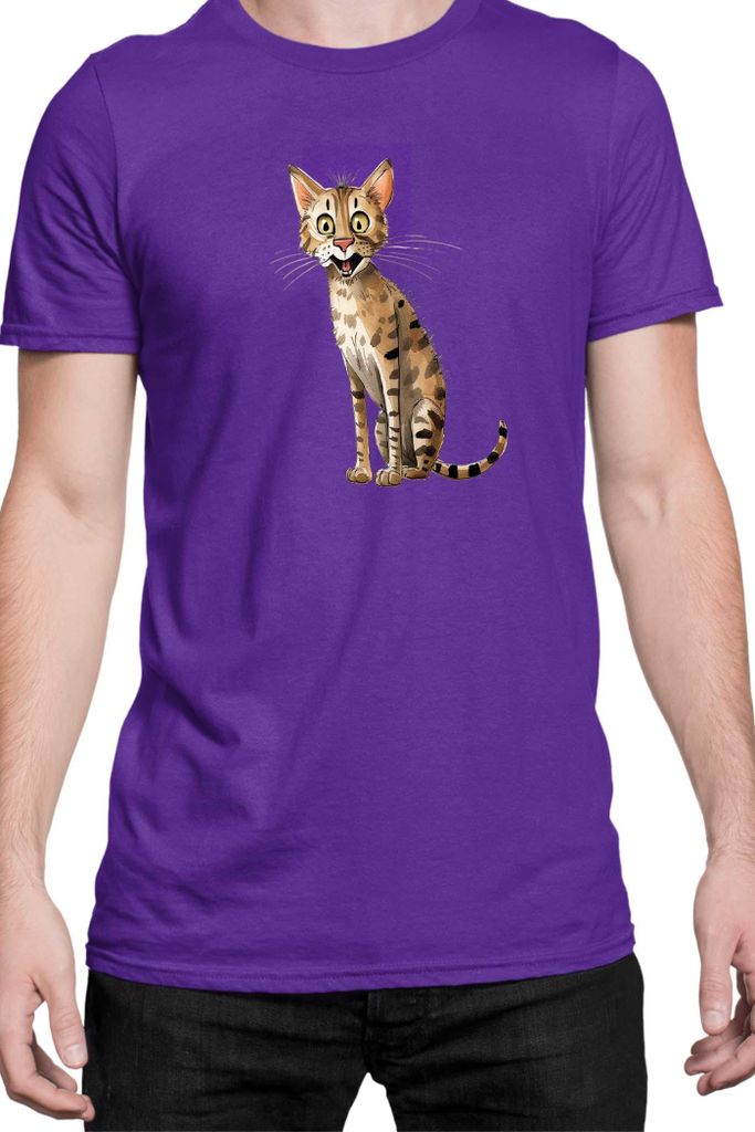 Herren T-Shirt Funny Cats Breeds Savannah Cat, Man M / Lila