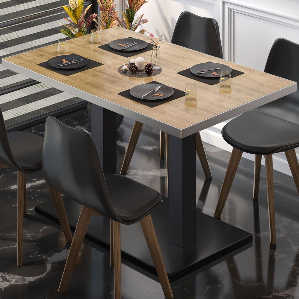 BM | Bistrotisch | B:T:H 130 x 80 x 75 cm | Eiche / Schwarz | Rechteckig | Edelstahl Rand | Bistro Tisch Esstisch