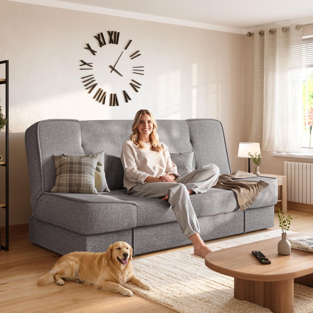 BroMARKT Sofa mit Schlaffunktion TOLIA Schlafsofa mit Bettkasten Klappsofa Couch 190x115 cm Hellgrau