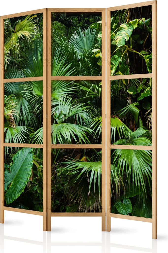 3-teiliger Einseitiger Vlies Japanischer Paravent - Sunny Jungle I 135x172 cm Blätter b-B-0312-z-b