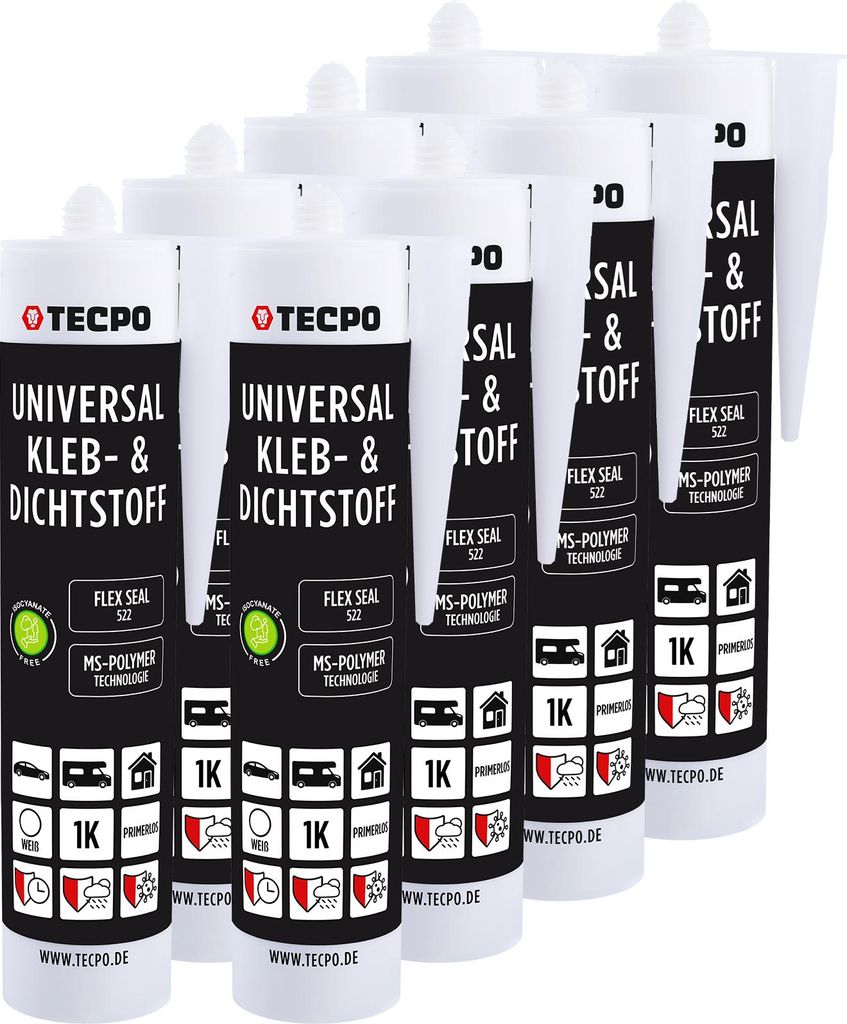 TECPO Universal Kleb- und Dichtstoff SMP Hybrid, 8x 480g Weiß Flex Seal 522 elastisch, silikonfrei, lösemittelfrei- KFZ Bau Industrie Innen und A...