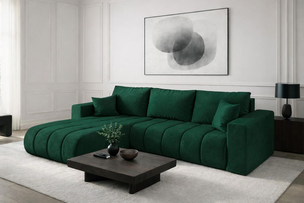 Kaiser Möbel Ecksofa mit schlaffunktion und bettkasten MILO PREMIUM, stoff MONOLITH, Grün, Links