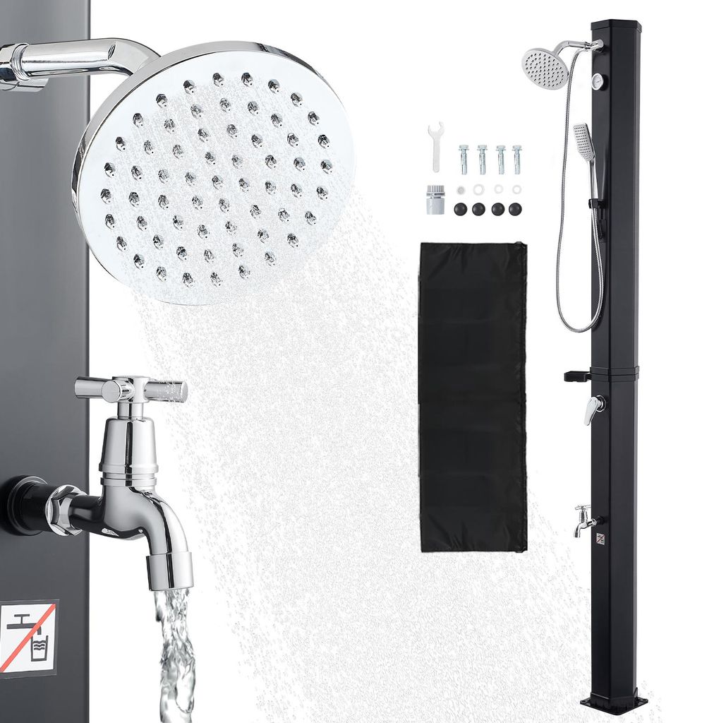 SucceBuy Solardusche 40 L, Gartendusche 2290 mm, Außendusche mit Hand- und Fußarmatur, Temperaturregulierung für Warm- und Kaltwasser, Pooldusch...