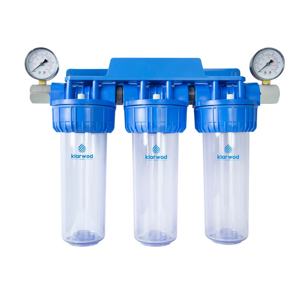Wasserfilter Set 1 Zoll 3-stufig mit 2 Manometern Vorfilter Messing