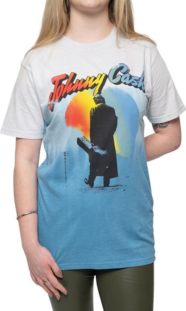 Johnny Cash - "Walking Guitar" T-Shirt für Herren/Damen Uni RO4935 (M) (Blau)