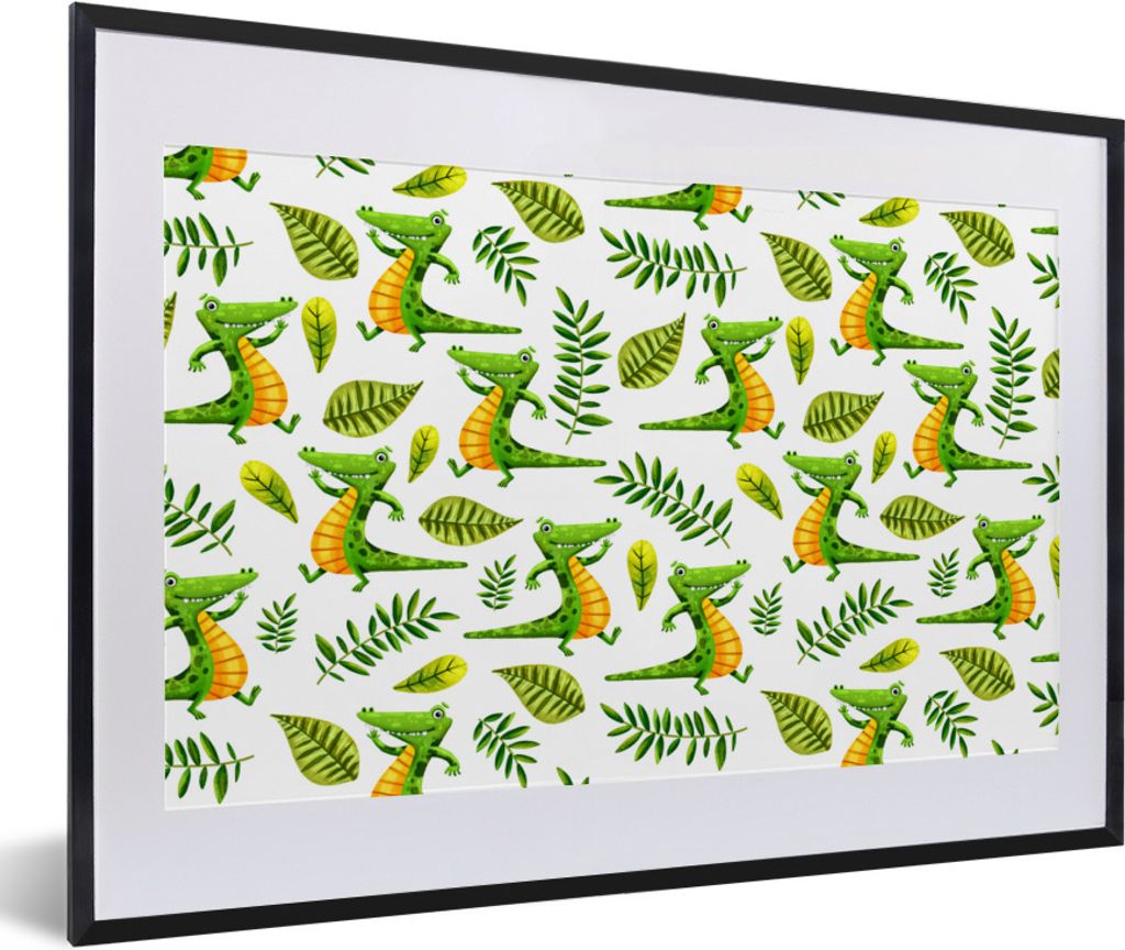 MuchoWow Gerahmtes Poster Krokodil - Dschungel - Design - Kind 60x40 cm - Poster mit Schwarzem Bilderrahmen Wandposter Rahmen Foto Bilder - Schla...
